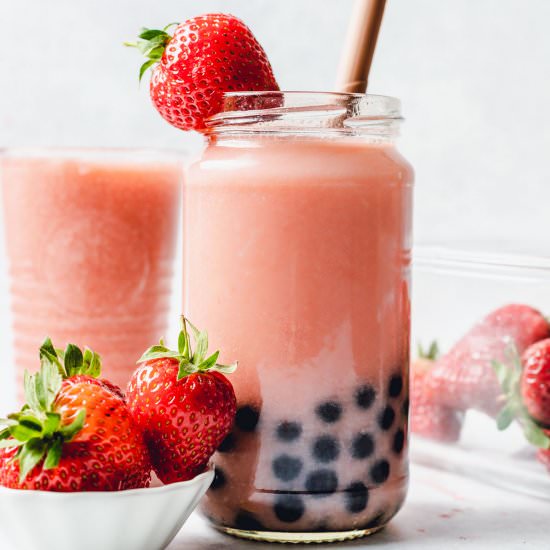 Strawberry Milk Tea – Boba - Recipe photo by myveganminimalist