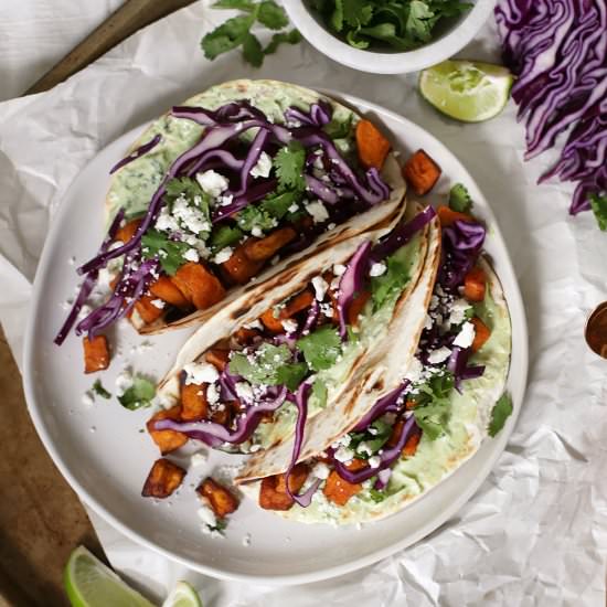sweet potato tacos - Recipe photo by The Merrythought