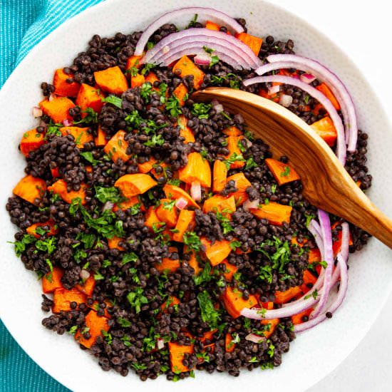 Black Lentil Salad & Dijon Dressing - Recipe photo by Kitchenskip