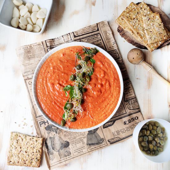 Roasted Red Pepper Hummus - Recipe photo by Dishing Out Plants