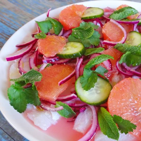 Bacalao Ceviche w/ Pink Grapefruit - Recipe photo by The Spanish Radish