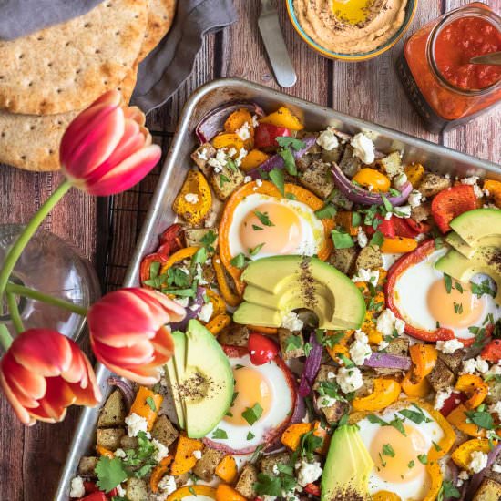 Za'atar Sheet Pan Veggies and Eggs - Recipe photo by Parsley and Parm