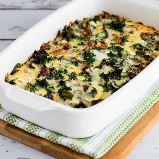 Sausage, Kale, and Cheese Egg Bake - Recipe photo by kalynskitchen