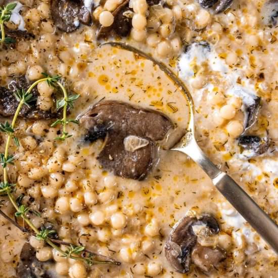 Creamy Mushroom & Couscous Soup - Recipe photo by mustlovegarlic