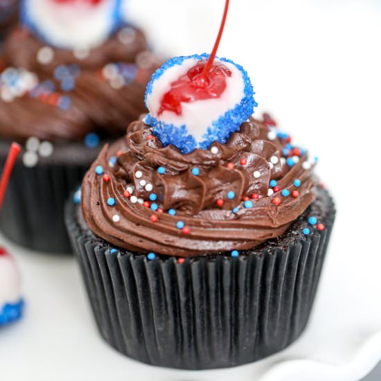 4th of July Cherry Bomb Cupcakes - Recipe photo by thebakingchocolatess