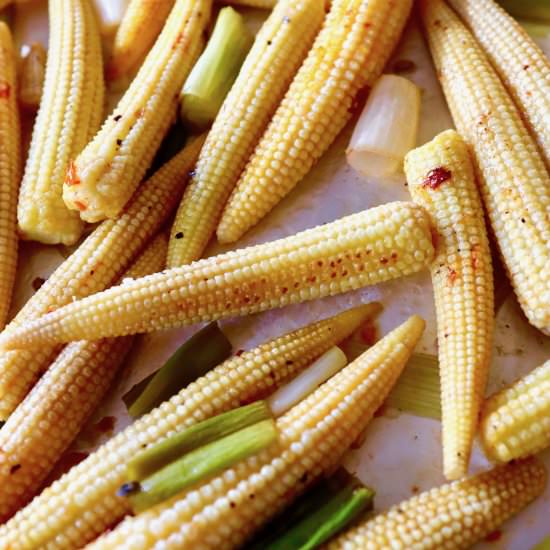 Roasted Baby Corn with Chili & Lime - Recipe photo by cookingontheweekends