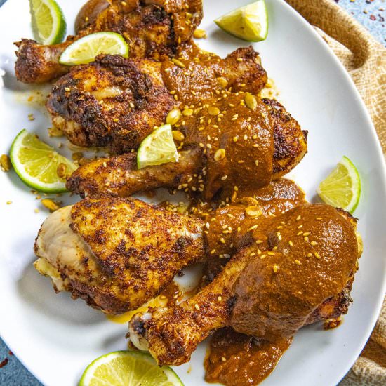 Chicken Drumsticks with Pipian Rojo - Recipe photo by ChiliPepperMadness