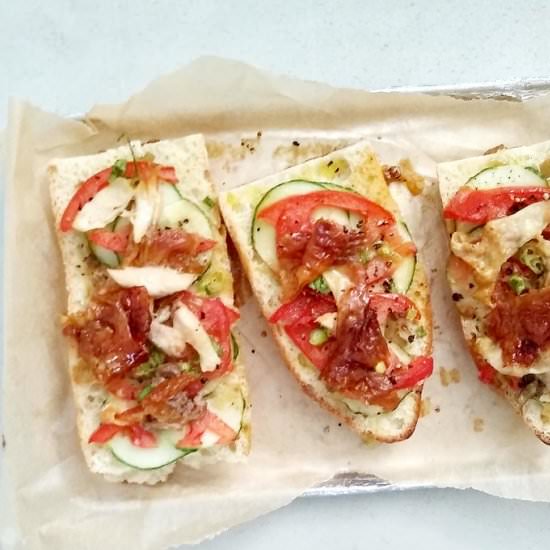 Chicken Skin Tomato Bruschetta - Recipe photo by escapetofood