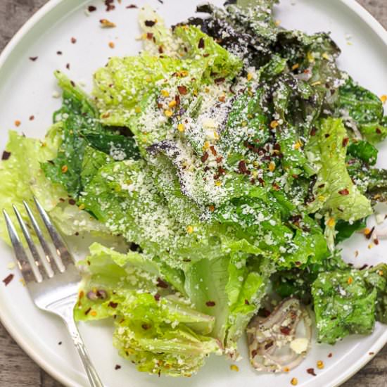 Lemon Parmesan Lettuce Salad - Recipe photo by The Mediterranean Dish