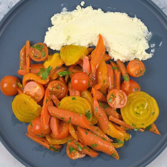 Roasted Vegetable Salad Feta Cream - Recipe photo by agourmetfoodblog