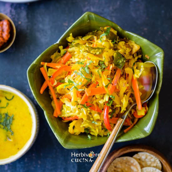 Kobi Sambharo | Cabbage stir-fry - Recipe photo by Herbivore Cucina