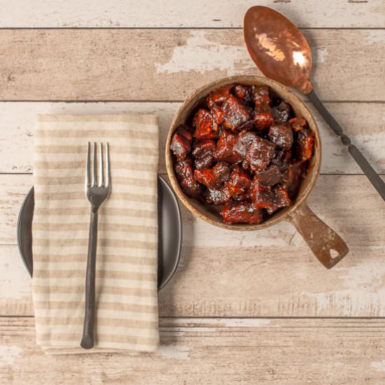 Smoked Pork Belly Burnt Ends - Recipe photo by Austin Eats