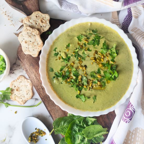 Creamy Spinach & Pistachio Hummus - Recipe photo by Dishing Out Plants