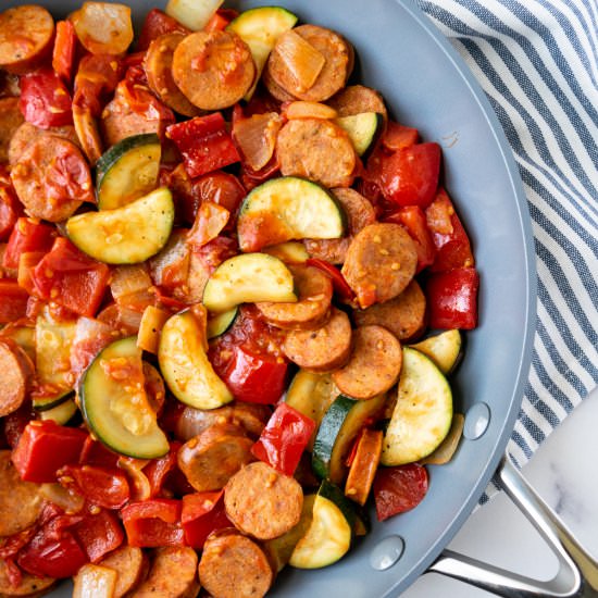 Chicken Sausage Veggie Skillet - Recipe photo by freshapron