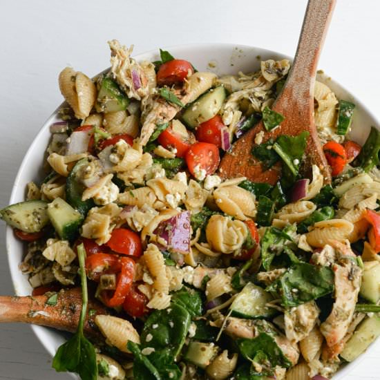 Healthy Chicken Pesto Pasta Salad - Recipe photo by nourishedbynic