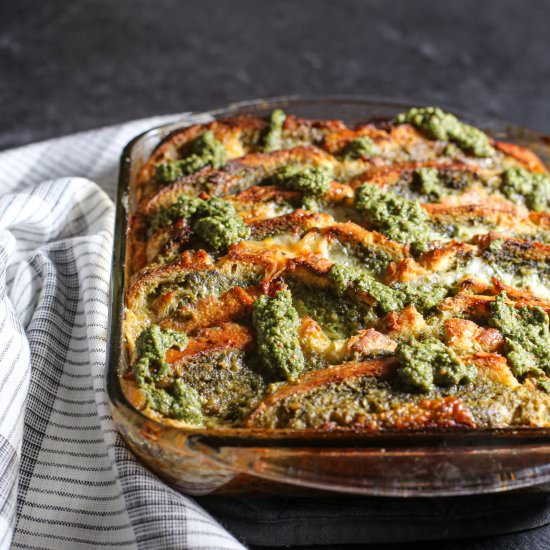 Carrot Top Pesto Breakfast Strata - Recipe photo by theproducepack