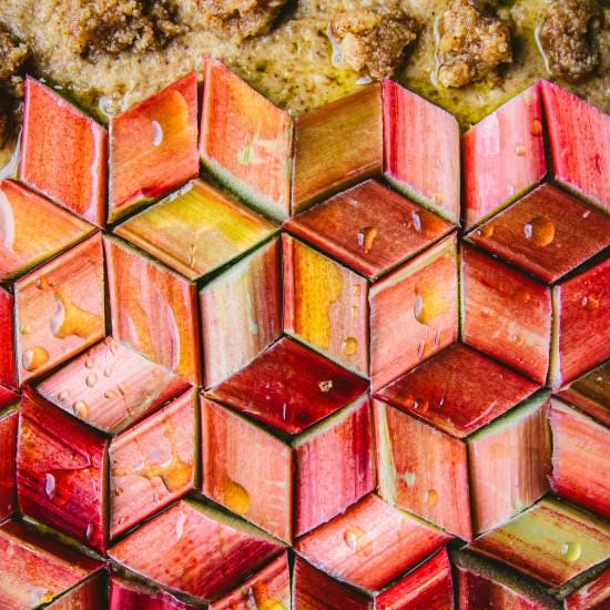 Tessellated Rhubarb Almond Cake - Recipe photo by emily_garlichead