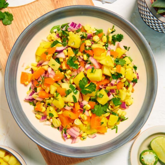 5-Minute Healthy Mango Corn Salsa - Recipe photo by oohlalaitsvegan