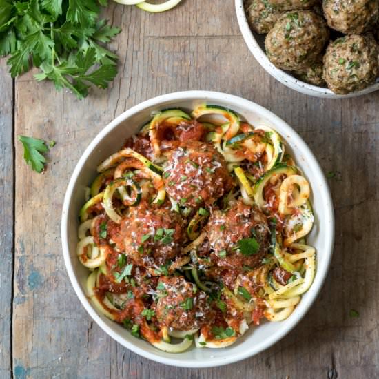 Chicken Meatballs with Zoodles - Recipe photo by farmflavor