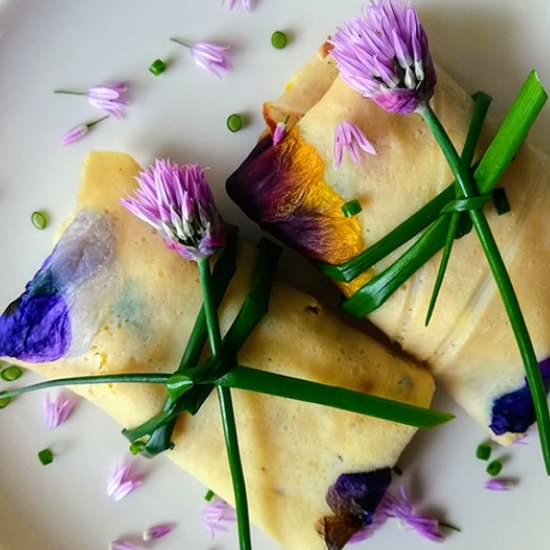 Chive Blossom & Pansy Crepes - Recipe photo by The Inspirational Nook