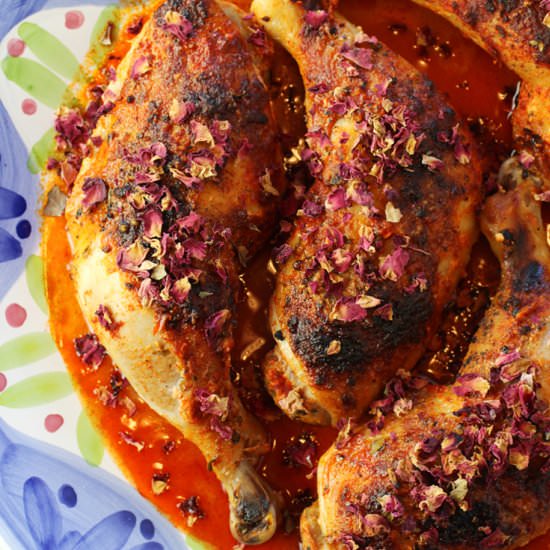 Harissa rose-petal chicken - Recipe photo by Food Gal