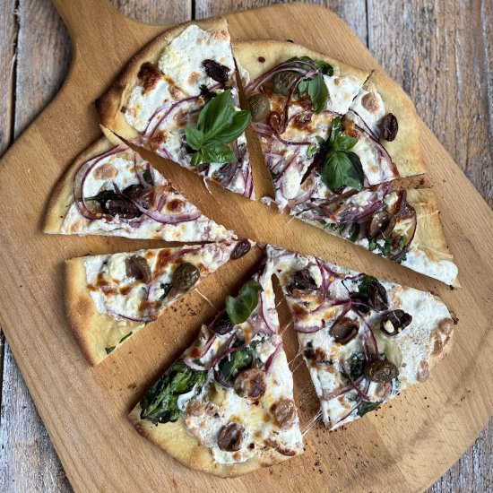 Greek Smoked Veggie Pizza - Recipe photo by Theperksofbeingus