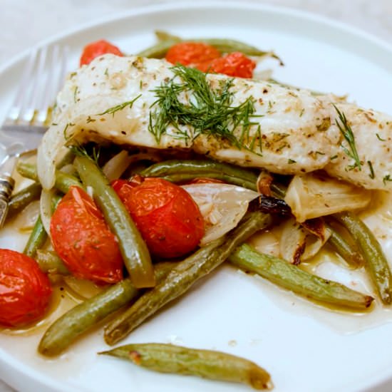 BEST Baked Halibut and Veggies! - Recipe photo by The Mediterranean Dish