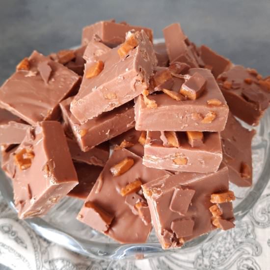 Milk Chocolate and Daim Fudge - Recipe photo by thespeltkitchen