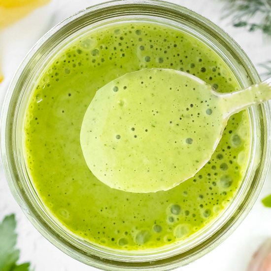Green Goddess Dressing for Salads - Recipe photo by theplantbasedschool