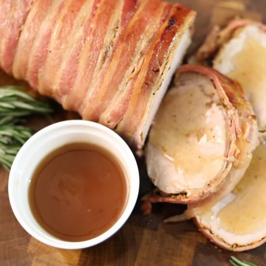 Maple and Bacon Wrapped Pork Loin - Recipe photo by Man Meets Oven