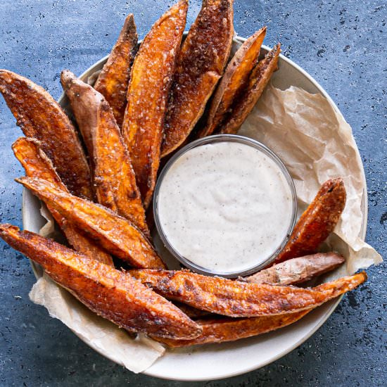 Cinnamon Sugar Sweet Potato Wedges - Recipe photo by Healthy Little Vittles