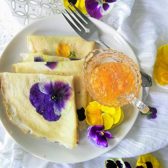 Pansy Flower and Orange Crepes - Recipe photo by The Inspirational Nook
