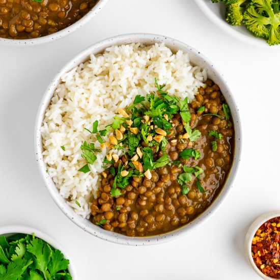 Slow Cooker Lentil Curry with Rice - Recipe photo by purelykaylie