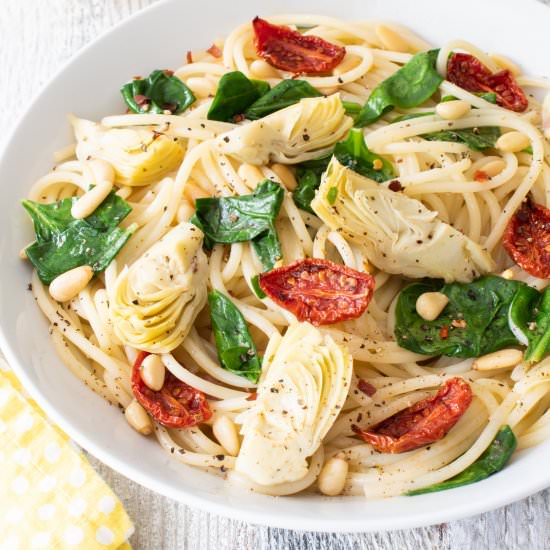 Spinach Artichoke Pasta - Recipe photo by For the Love of Cooking
