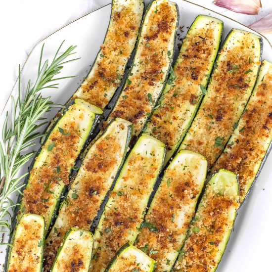 Roasted Zucchini with Breadcrumbs - Recipe photo by theplantbasedschool