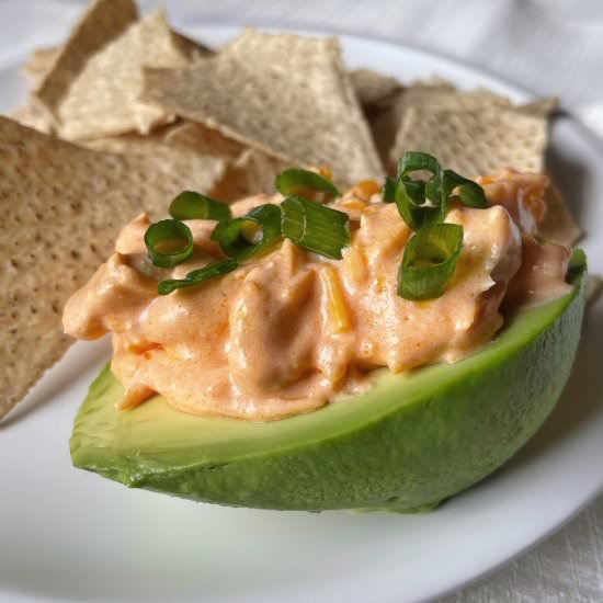 Buffalo Chicken Stuffed Avocado - Recipe photo by HungryBlonde