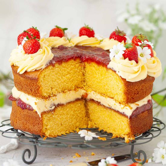 Custard Cake with Rhubarb Compote - Recipe photo by littlesugarsnaps