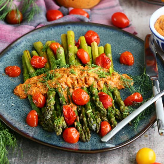 Roasted Green Asparagus with Tomato - Recipe photo by angiesrecipes