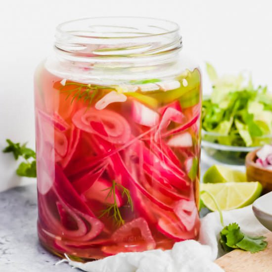 Quick Pickled Red Onions - Recipe photo by apaigeofpositivity