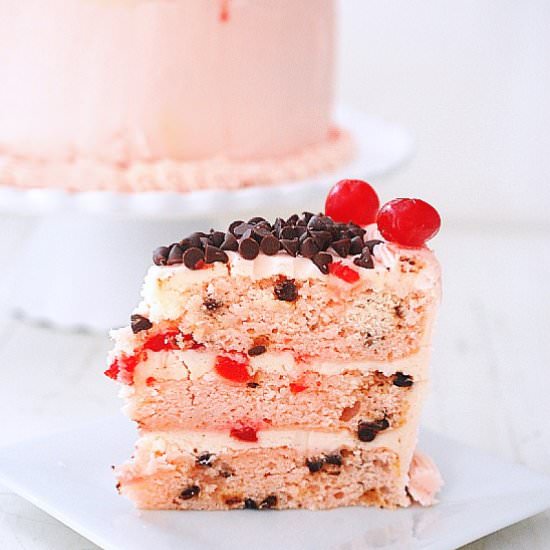 Cherry chocolate chip cake - Recipe photo by evabakes