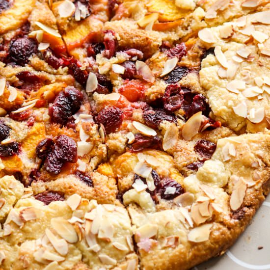 Peach Cherry Frangipane Galette - Recipe photo by The Desserted Girl