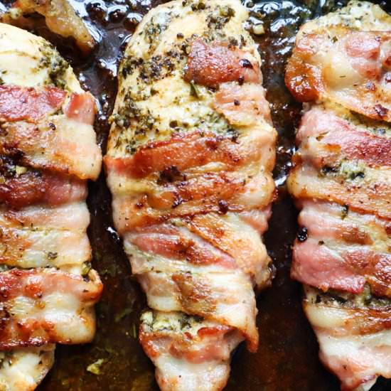 Bacon Wrapped Pesto Chicken - Recipe photo by blessthismeal