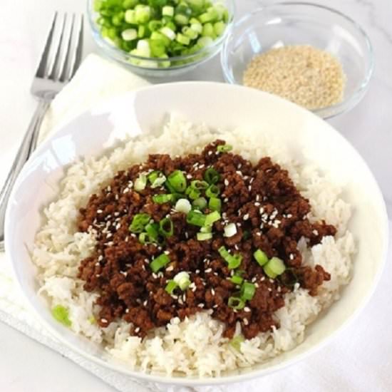 Korean ground beef and rice bowls - Recipe photo by nowcookthis