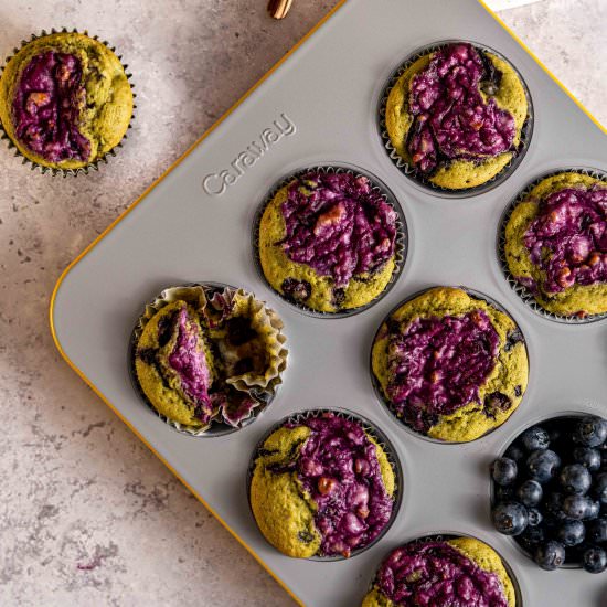 Blueberry Matcha Muffins - Recipe photo by leisurefanclub
