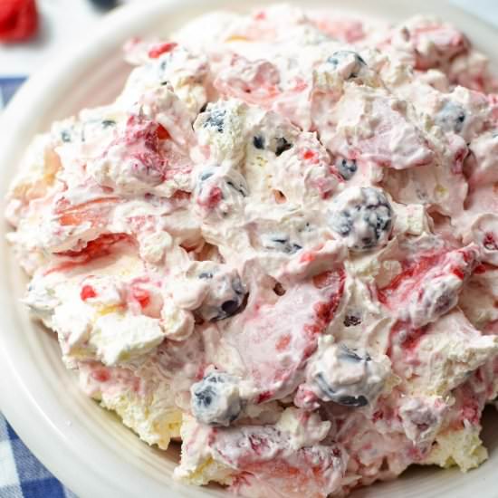 Red White and Blue Cheesecake Salad - Recipe photo by dashfordinner
