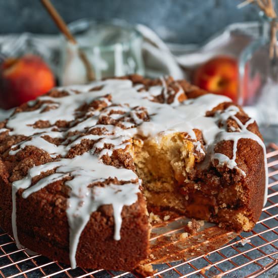 Buttermilk Peach Coffee Cake - Recipe photo by theseasonaljunkie