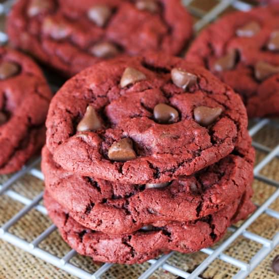 Red Velvet Chocolate Chip Cookies - Recipe photo by thekitchenismyplayground