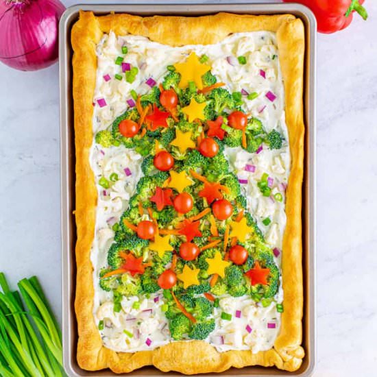 Savory Christmas Veggie Pizza - Recipe photo by OnMyKidsPlate
