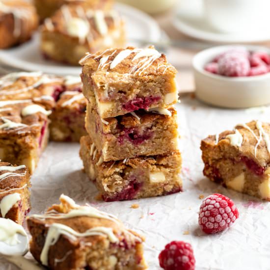 Raspberry White Chocolate Blondies - Recipe photo by Mrs Jones Kitchen