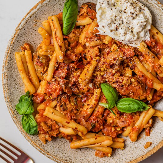 OnePot Casarecce Pasta with Sausage - Recipe photo by BritneyBreaksBread
